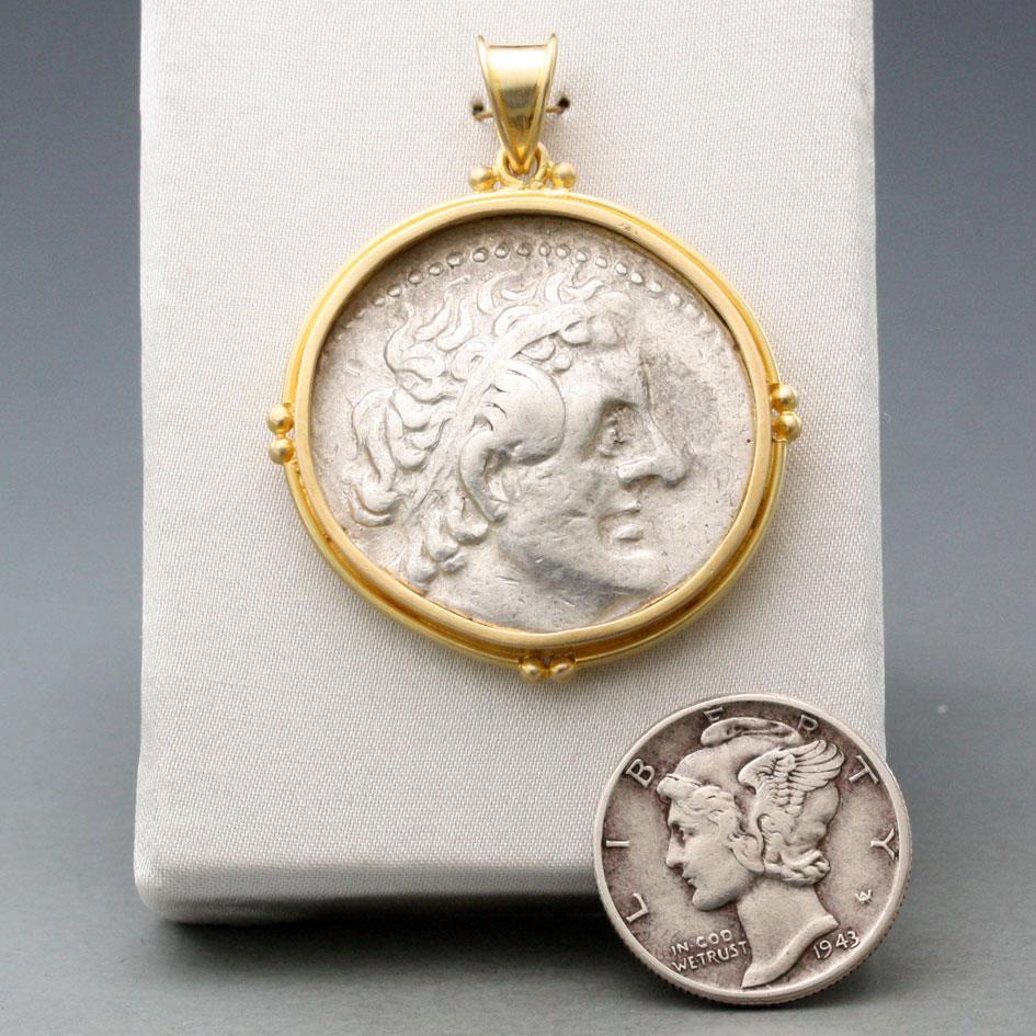 Ancient Greek 3rd Century BC Ptolemy Eagle Coin 18K Gold Pendant 2