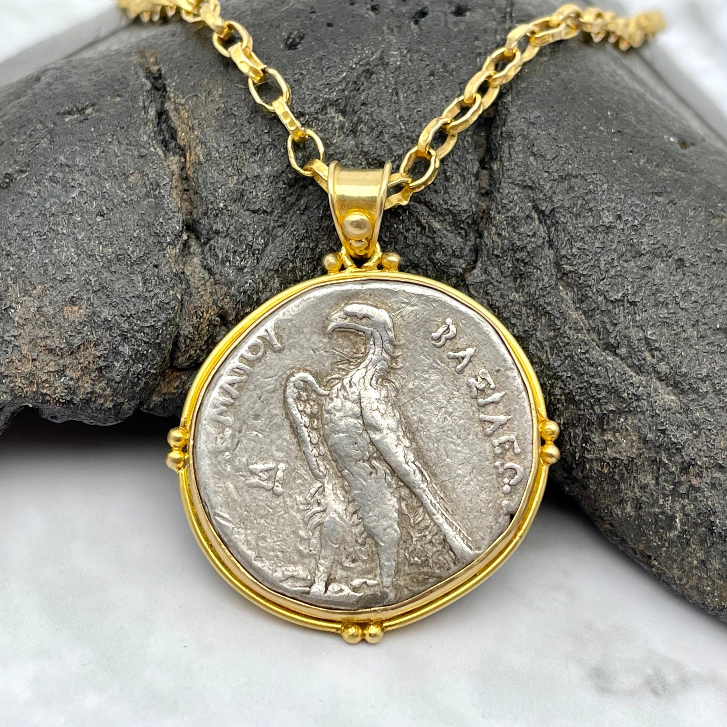 Ancient Greek 3rd Century BC Ptolemy Eagle Coin 18K Gold Pendant In New Condition In Soquel, CA