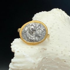Ancient Greek 3rd Century BC Silver Athena Coin 18K Gold Ring