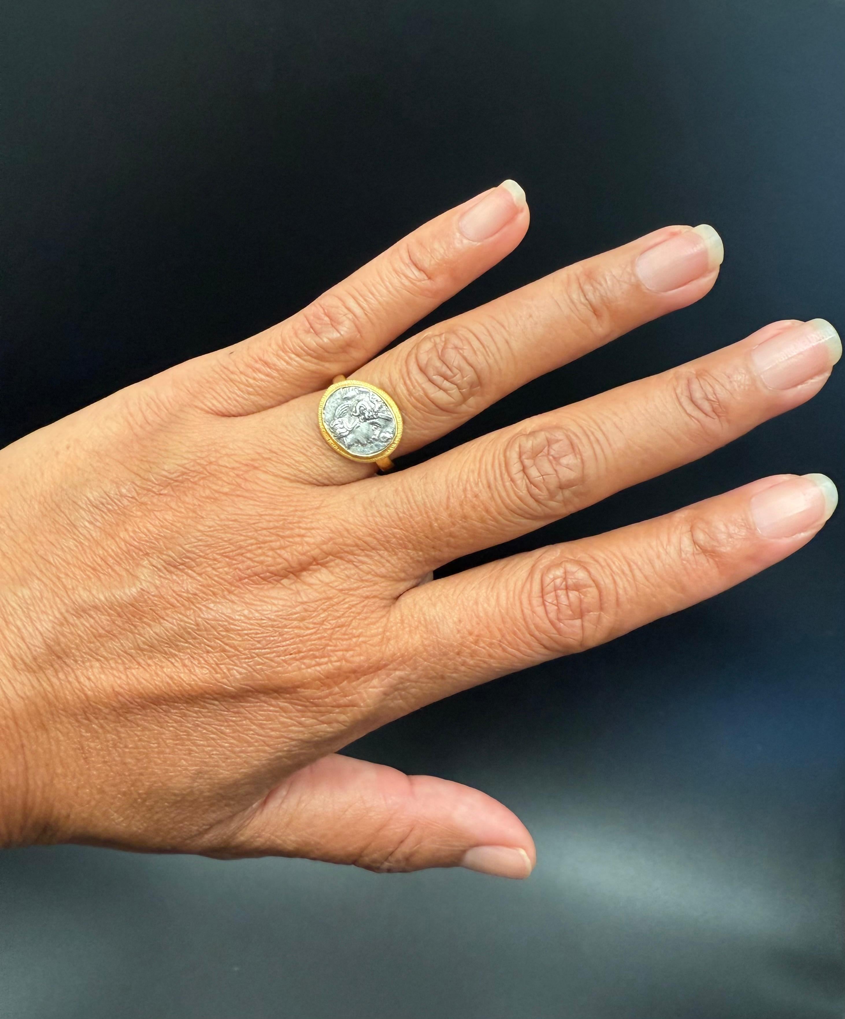 Antike griechische 3. Jahrhundert v. Chr. Silber Athena Münze 18K Gold Ring im Zustand „Neu“ im Angebot in Soquel, CA