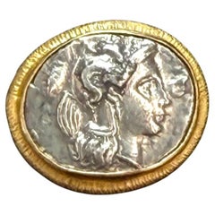 Ancient Greek 3rd Century BC Silver Athena Coin 18K Gold Ring
