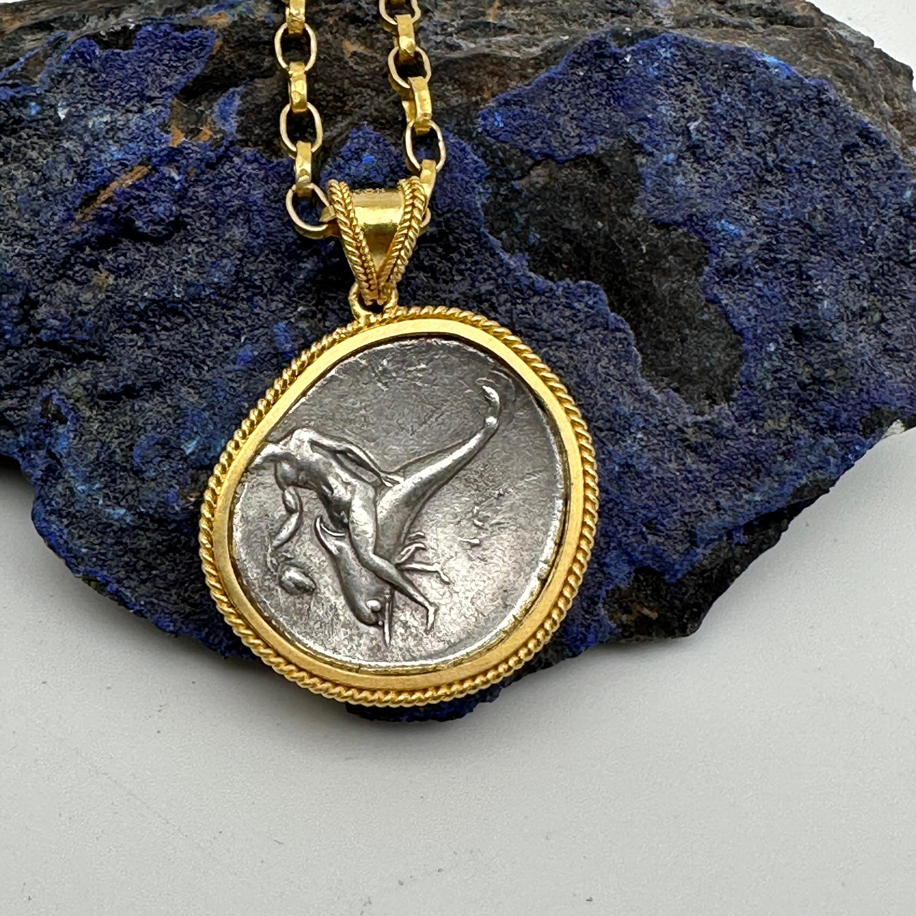 Antike griechische Jugend des 3. Jahrhunderts BC auf Pferd Münze 18K Gold Pedant 6
