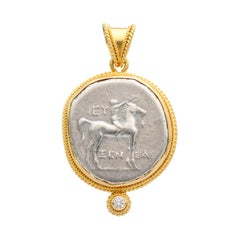 Antike griechische 3. Jahrhundert v. Chr. Jugend auf Pferd Münze Diamant 18K Gold-Anhänger