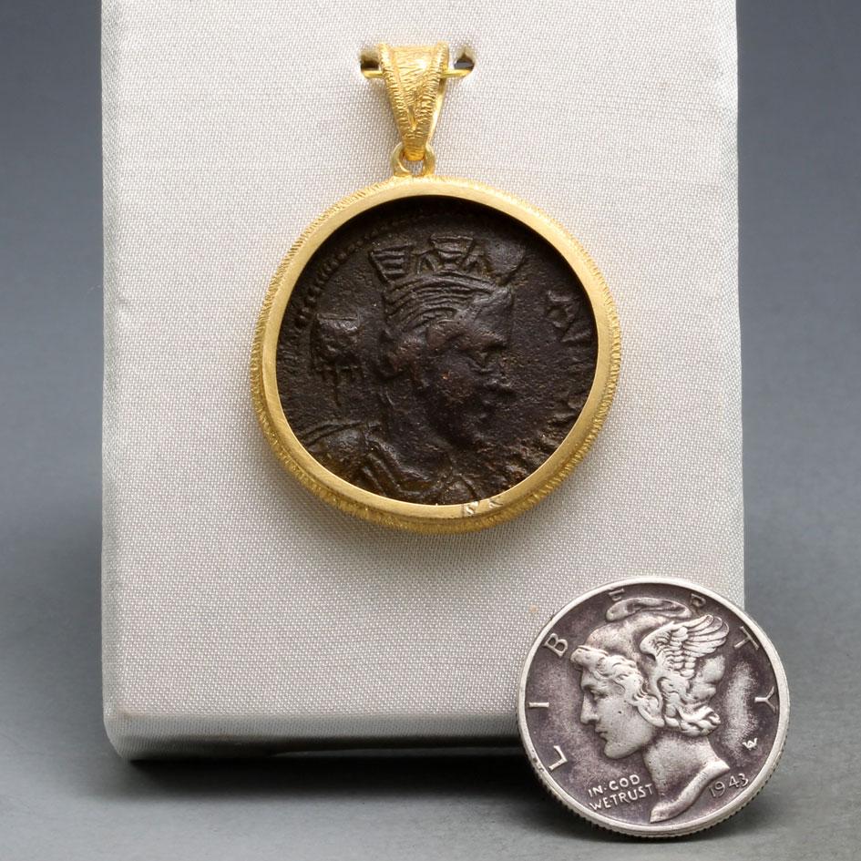 Ancient Greek 3rd Century Bronze Horse Coin 18K Gold Pendant In New Condition In Soquel, CA