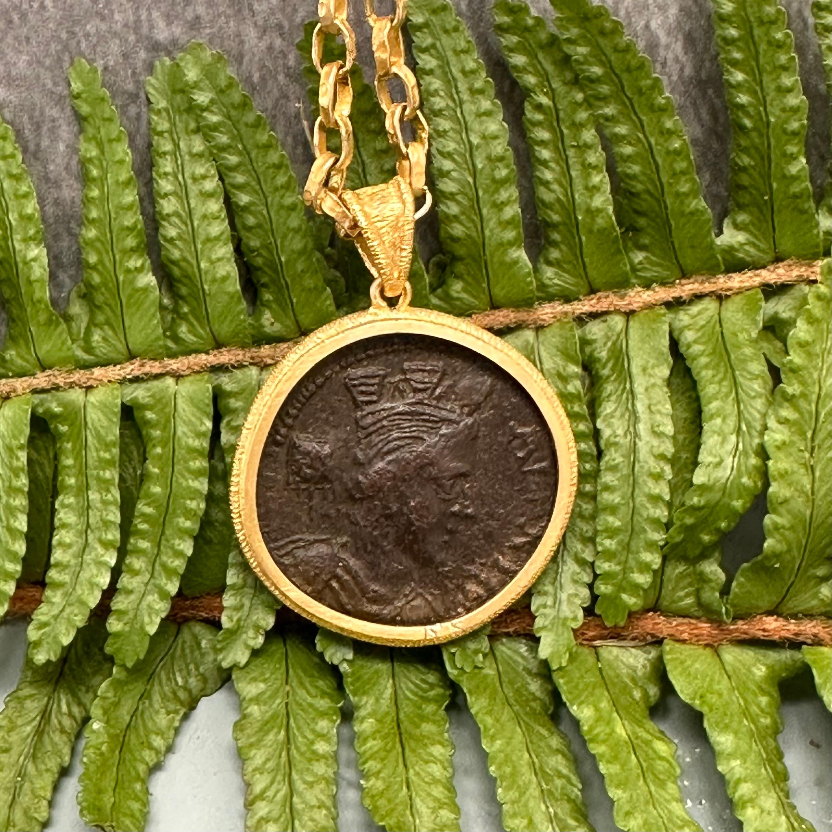 Ancient Greek 3rd Century Bronze Horse Coin 18K Gold Pendant 2