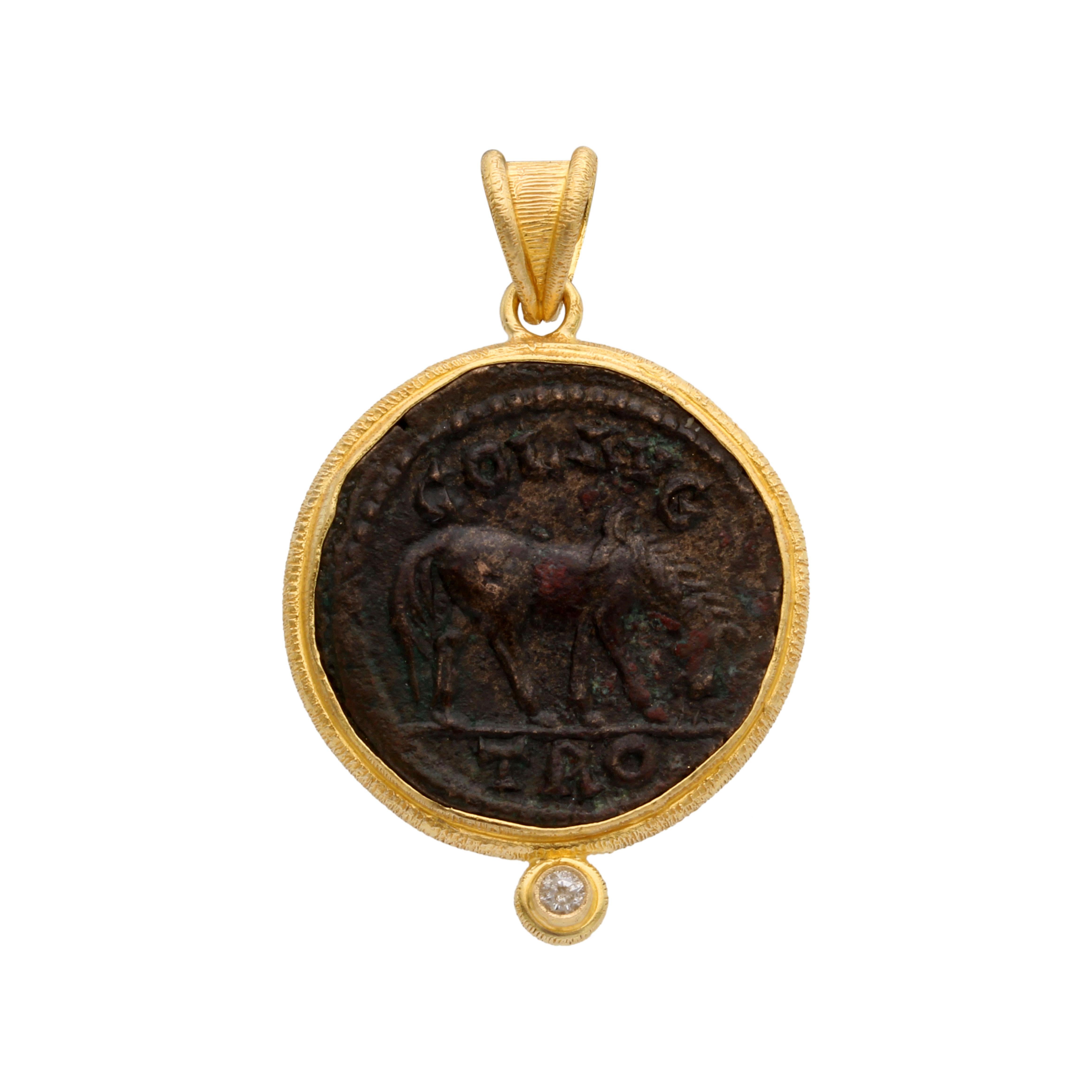 Pendentif en or 18K avec diamant et pièce de monnaie grecque ancienne du IIIe siècle en forme de cheval en vente 2