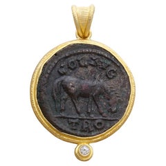 Pendentif en or 18K avec diamant et pièce de monnaie grecque ancienne du IIIe siècle en forme de cheval