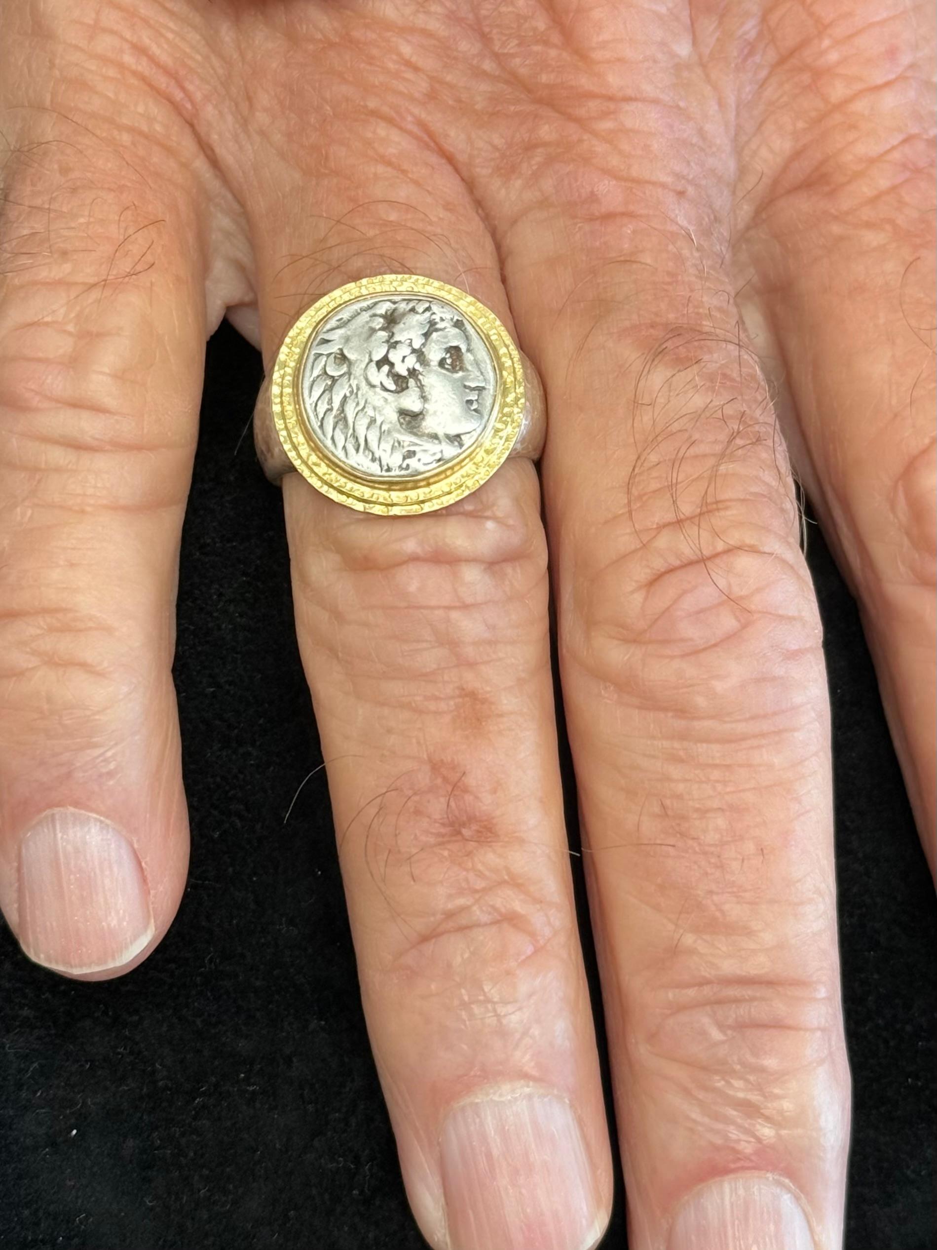 Bague grecque ancienne du 4e siècle avant J.-C. Alexander the Great en argent sterling et or 18 carats en vente 6