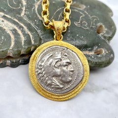 Ancient Greek 4th Century BC Alexander the Great Coin 18K Gold Pendant