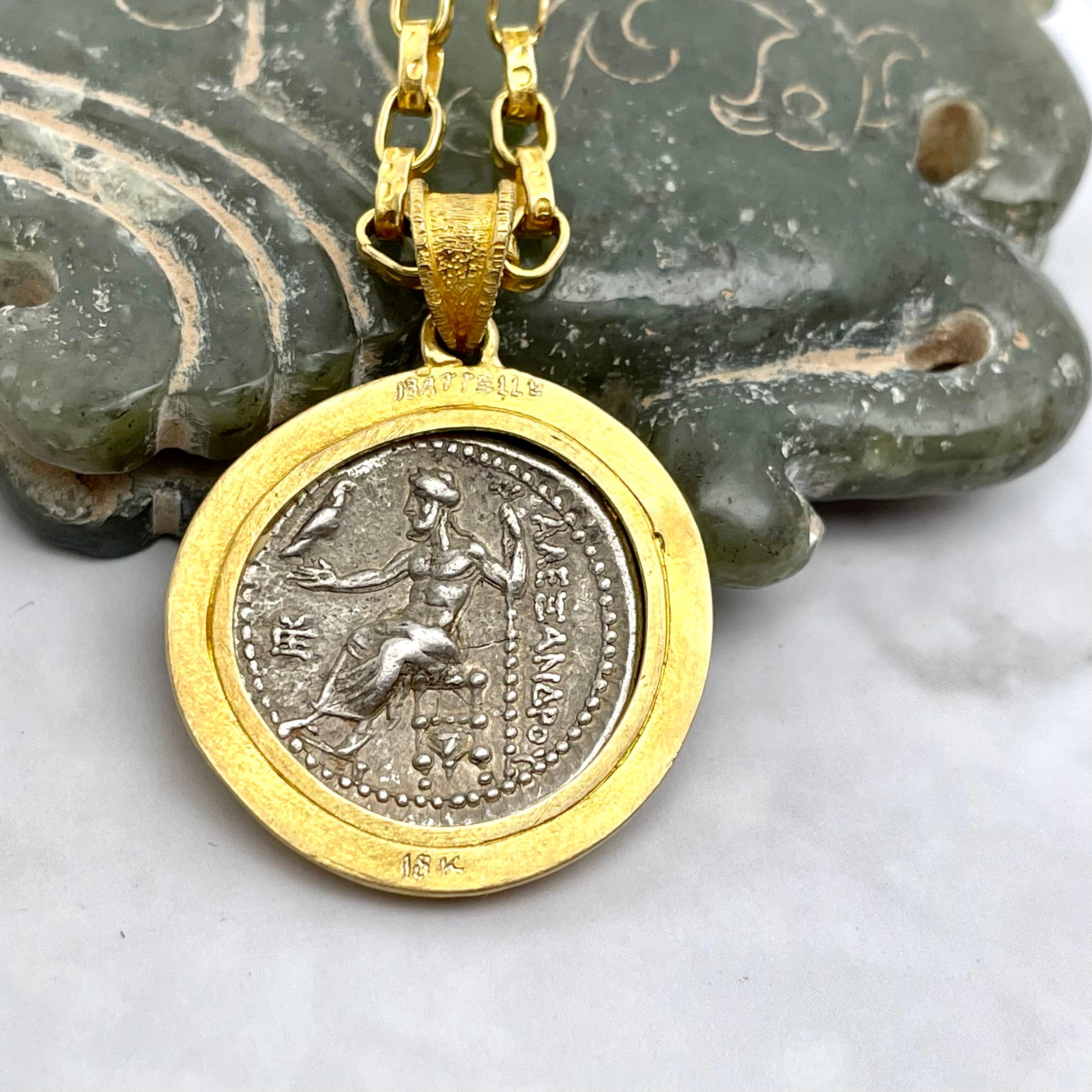 Pendentif en or 18 carats représentant Alexander la Grande pièce de la Grèce antique, 4e siècle avant J.-C. Neuf - En vente à Soquel, CA