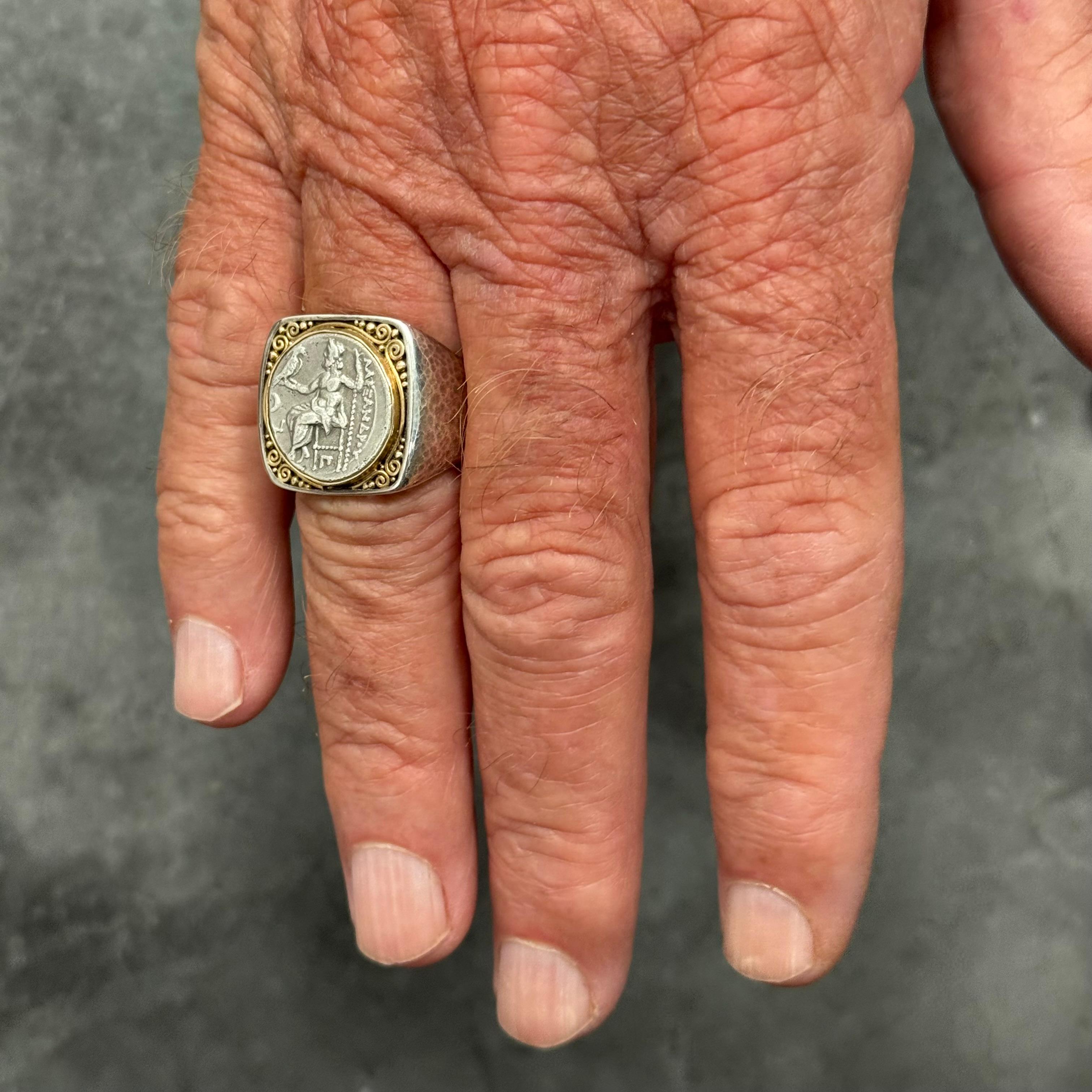 Bague grecque Alexander la Grande Coin du 4e siècle avant J.-C. en or 18 carats/argent sterling en vente 4