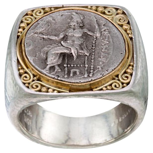 Ancient Greek 4th Century BC Alexander the Great Coin 18K Gold/Sterling Ring