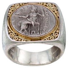 Bague grecque Alexander la Grande Coin du 4e siècle avant J.-C. en or 18 carats/argent sterling