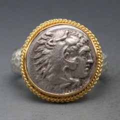 Ancient Greek 4th Century BC Alexander The Great Coin 18K/Sterling Mens Ring