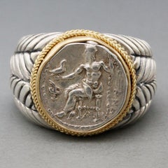 Ancient Greek 4th Century BC Alexander the Great Coin Gold and Silver Mens Ring