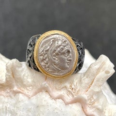 Ancient Greek 4th Century BC Alexander the Great Coin Gold And Silver Mens Ring