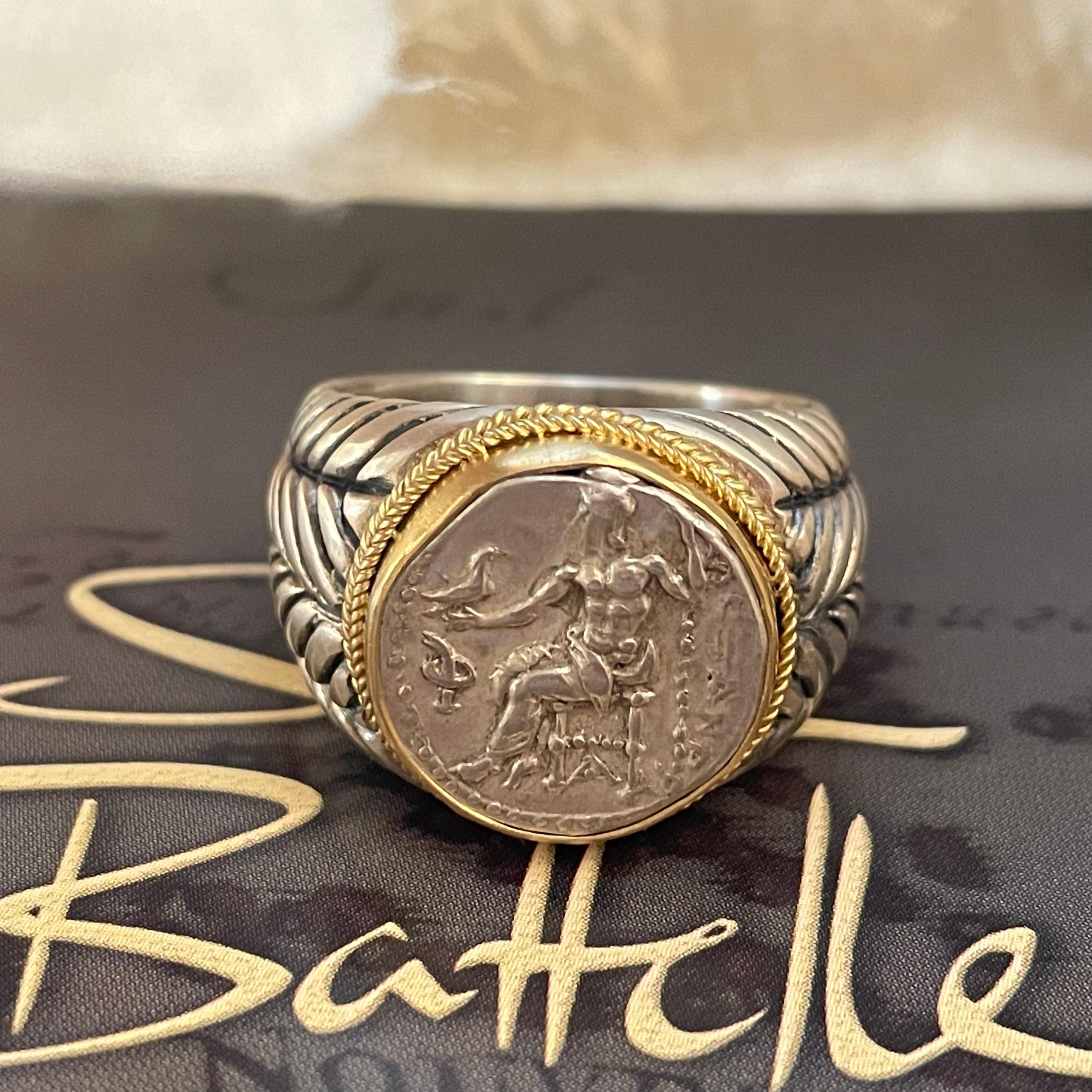 Classical Greek Ancient Greek 4th Century BC Alexander the Great Coin Gold and Silver Mens Ring
