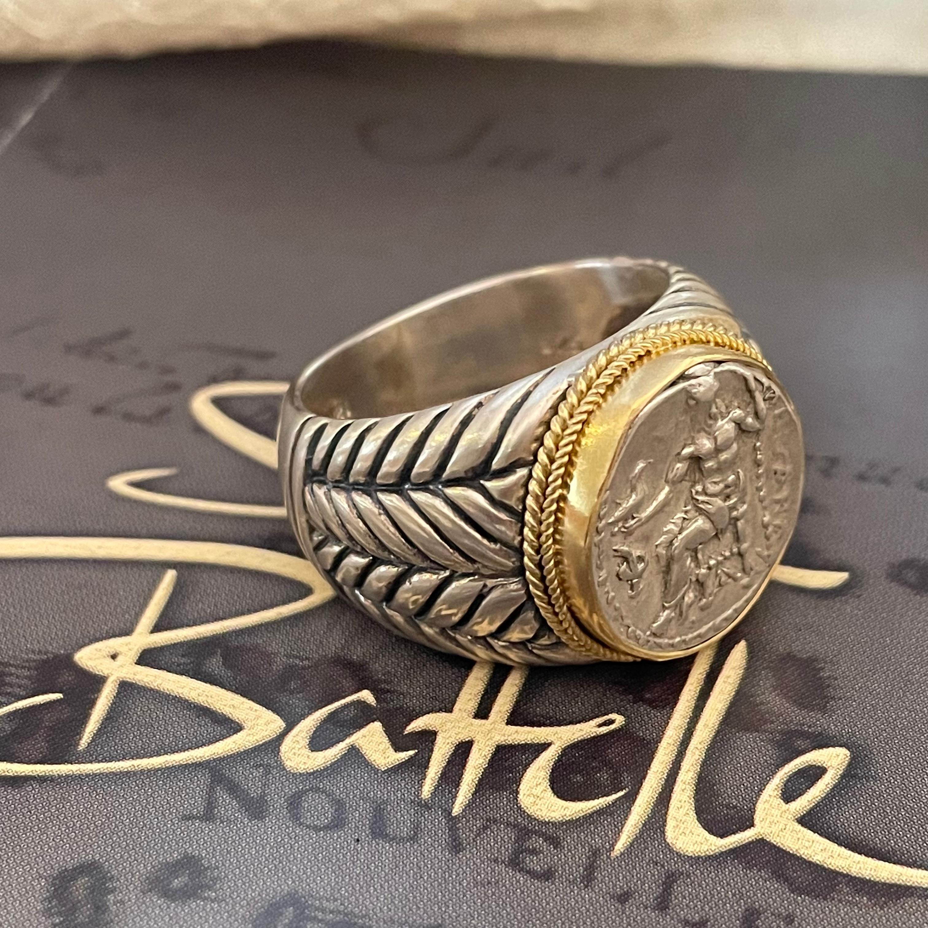 Men's Ancient Greek 4th Century BC Alexander the Great Coin Gold and Silver Mens Ring