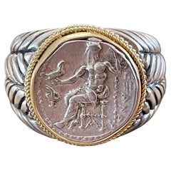 Ancient Greek 4th Century BC Alexander the Great Coin Gold and Silver Mens Ring