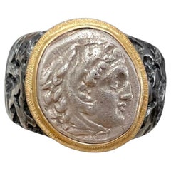 Ancient Greek 4th Century BC Alexander the Great Coin Gold And Silver Mens Ring