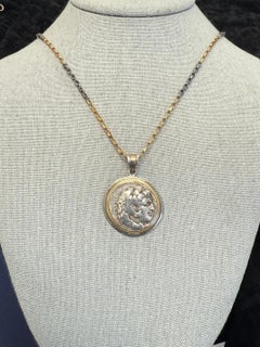 Ancient Greek 4th Century BC Alexander the Great Coin Silver/18K Gold Pendant