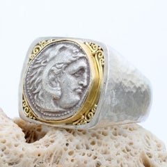 Antiker griechischer Ring aus Silber/18K Gold, 4. Jahrhundert BC Alexander der Große Münze