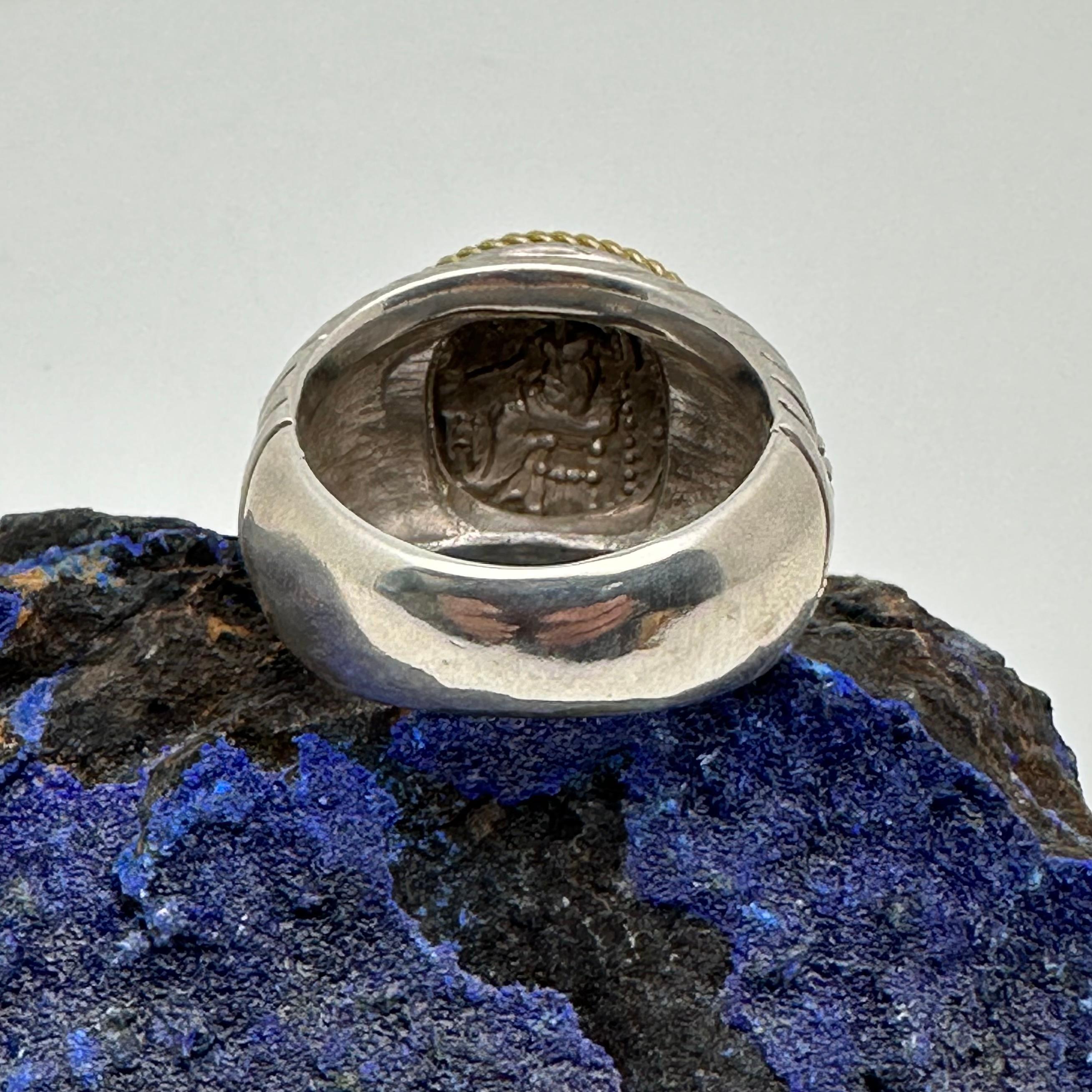 Ancient Greek 4th Century BC Alexander the Great Coin Silver/18K Gold Ring In New Condition For Sale In Soquel, CA
