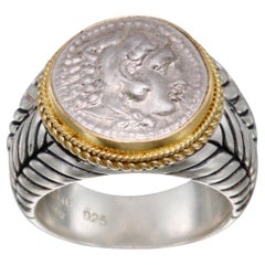 Antique Ancient Greek 4th Century BC Alexander the Great Coin Silver/18K Gold Ring