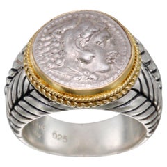 Bague grecque Alexander la Grande Coin du 4e siècle avant J.-C. en argent et or 18 carats