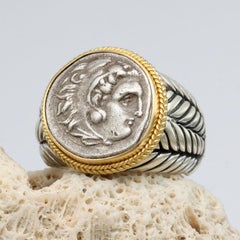 Ancient Greek 4th Century BC Alexander the Great Silver/18K Gold Mens Ring