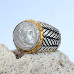 Ancient Greek 4th Century BC Alexander the Great Silver/18K Gold Mens Ring