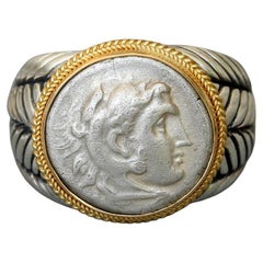 Ancient Greek 4th Century BC Alexander the Great Silver/18K Gold Mens Ring