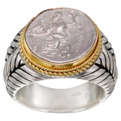 Ancient Greek 4th Century BC Alexander the Great Zeus Coin Gold Silver Mens Ring