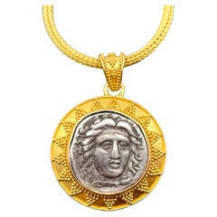 Ancient Greek 4th Century BC Apollo Coin 22K Gold Pendant