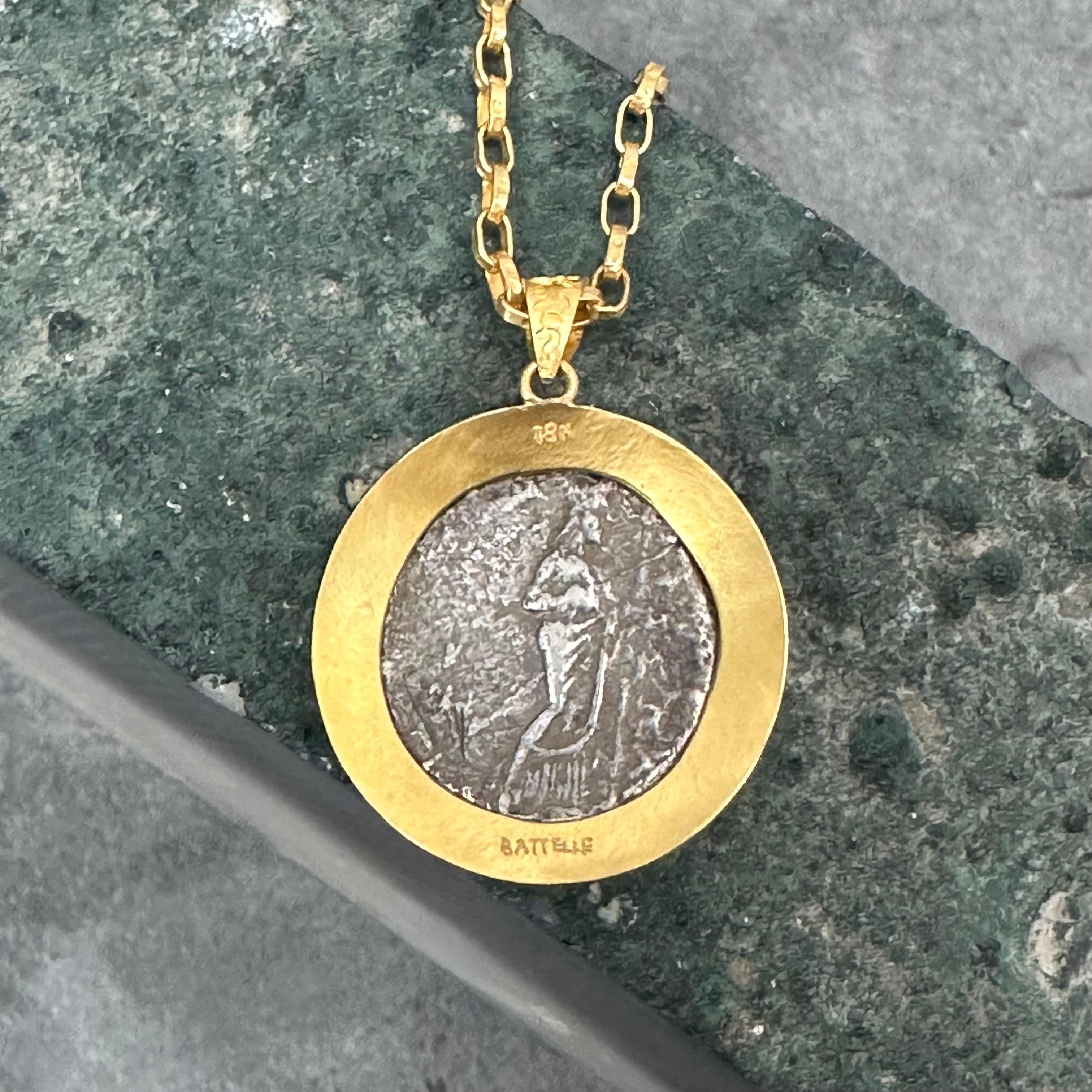 Ancient Greek 4th Century BC Apollo Tetradrachm Coin Diamond 18K Gold Pendant  For Sale 6