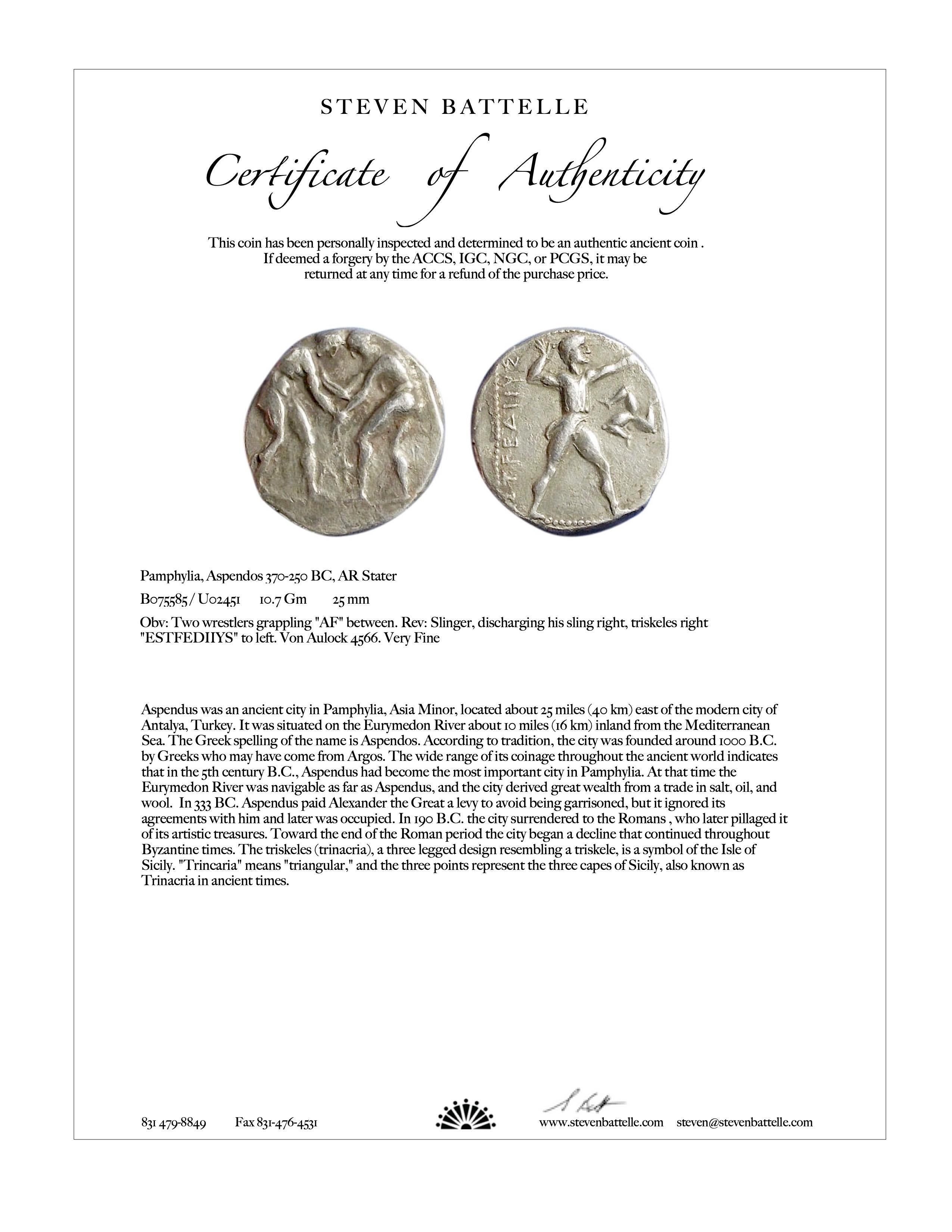 Ancient Greek 4th Century BC Aspendus Warrior Coin 18K Gold Pendant For Sale 3
