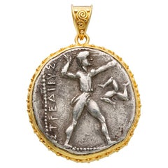 Ancient Greek 4th Century BC Aspendus Warrior Coin 18K Gold Pendant