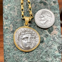 Ancient Greek 4th Century BC Authentic Apollo Coin 18K Gold Pendant