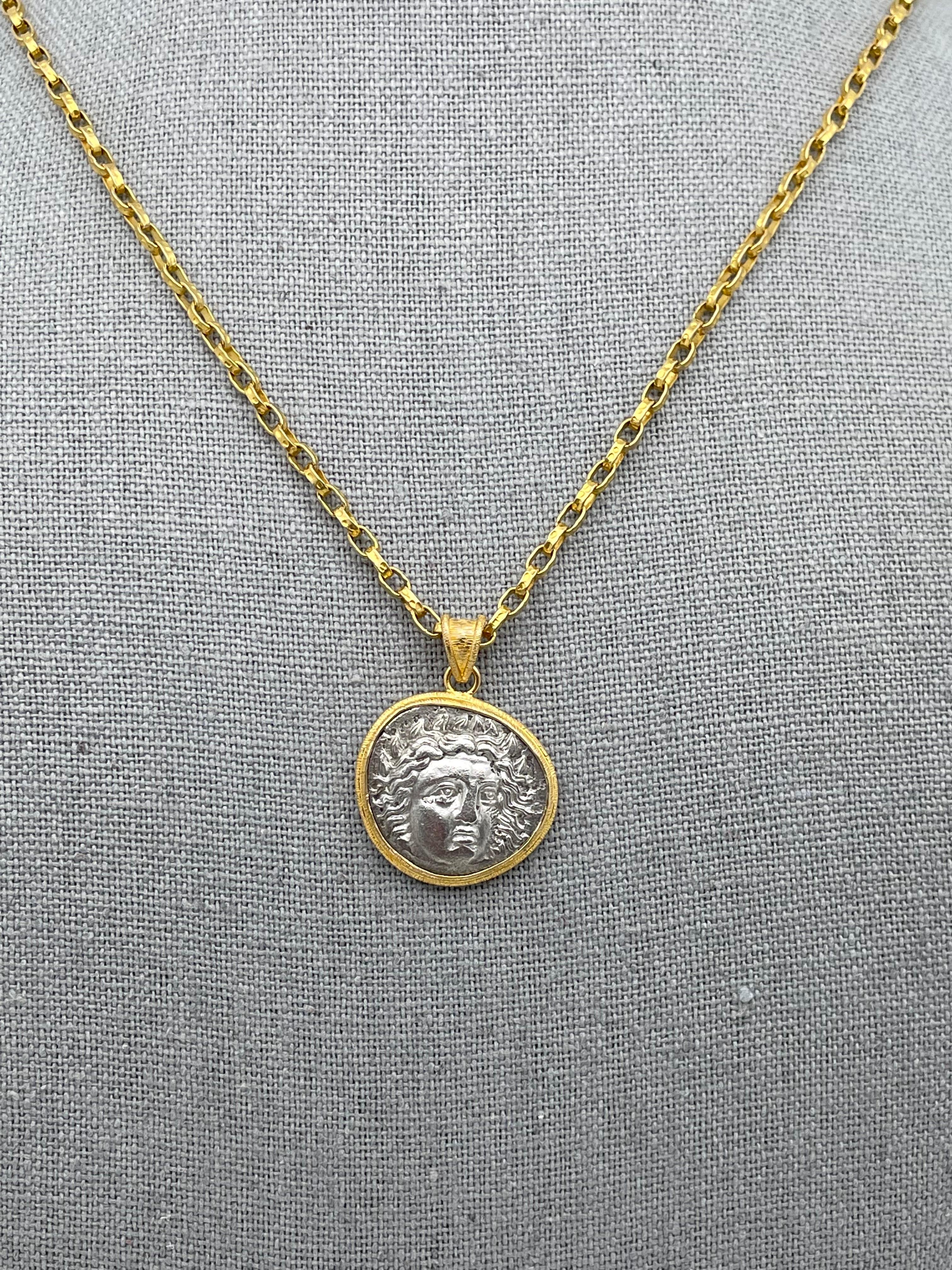 Antike griechische authentische Apollo-Münze aus dem 4. Jahrhundert v. Chr., 18 Karat Gold-Anhänger 1