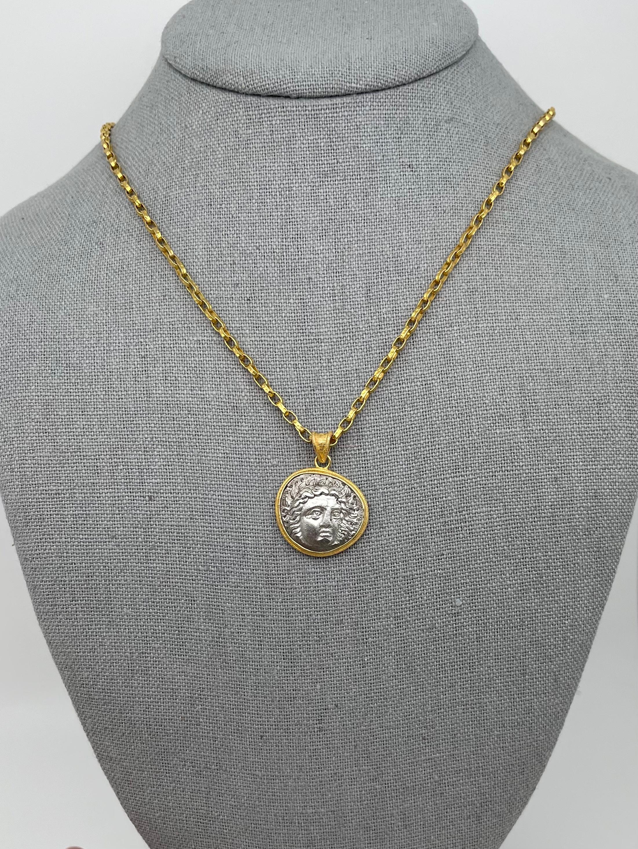 Antike griechische authentische Apollo-Münze aus dem 4. Jahrhundert v. Chr., 18 Karat Gold-Anhänger 2
