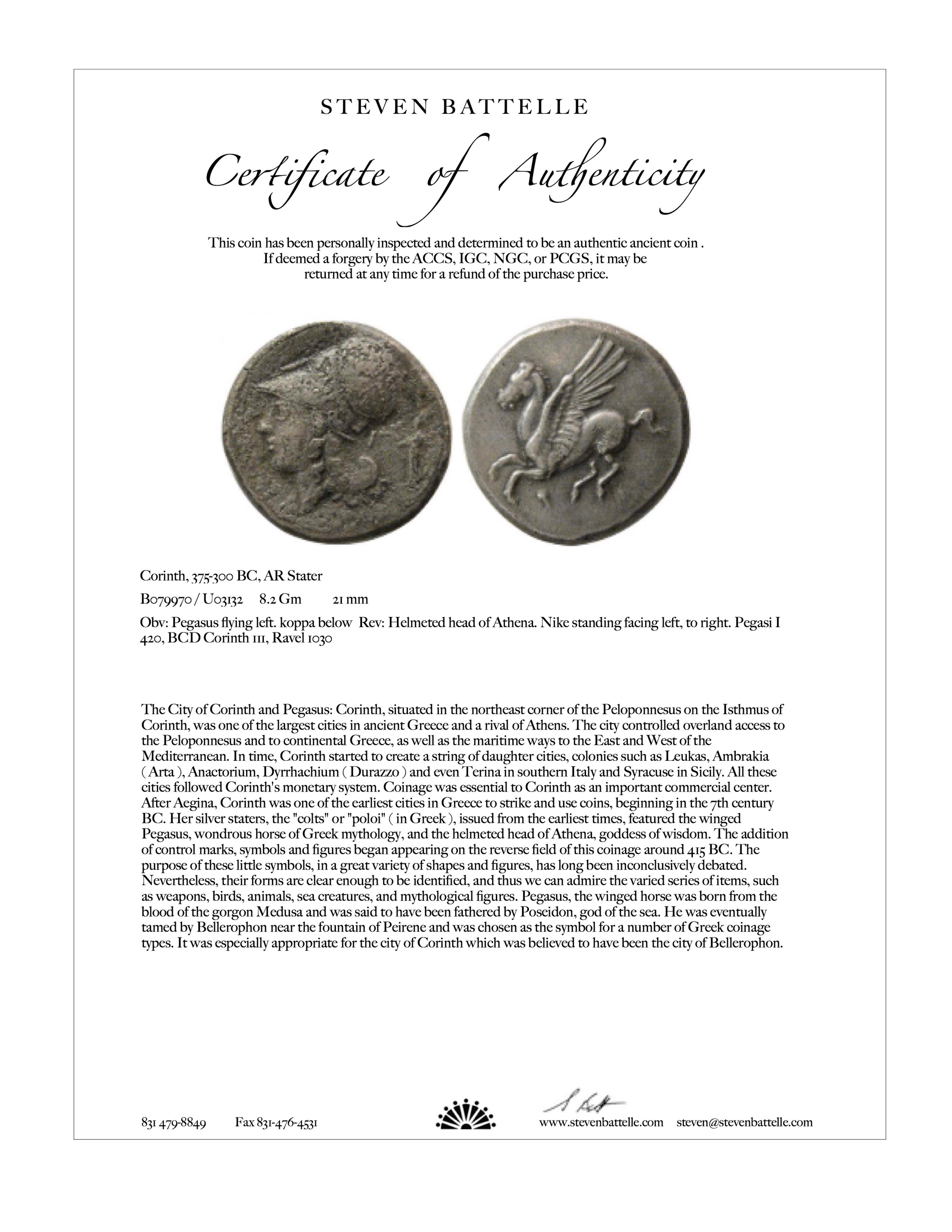 Ancient Greek 4th Century BC Corinth Pegasus Stater Diamond 18K Gold Pendant For Sale 2