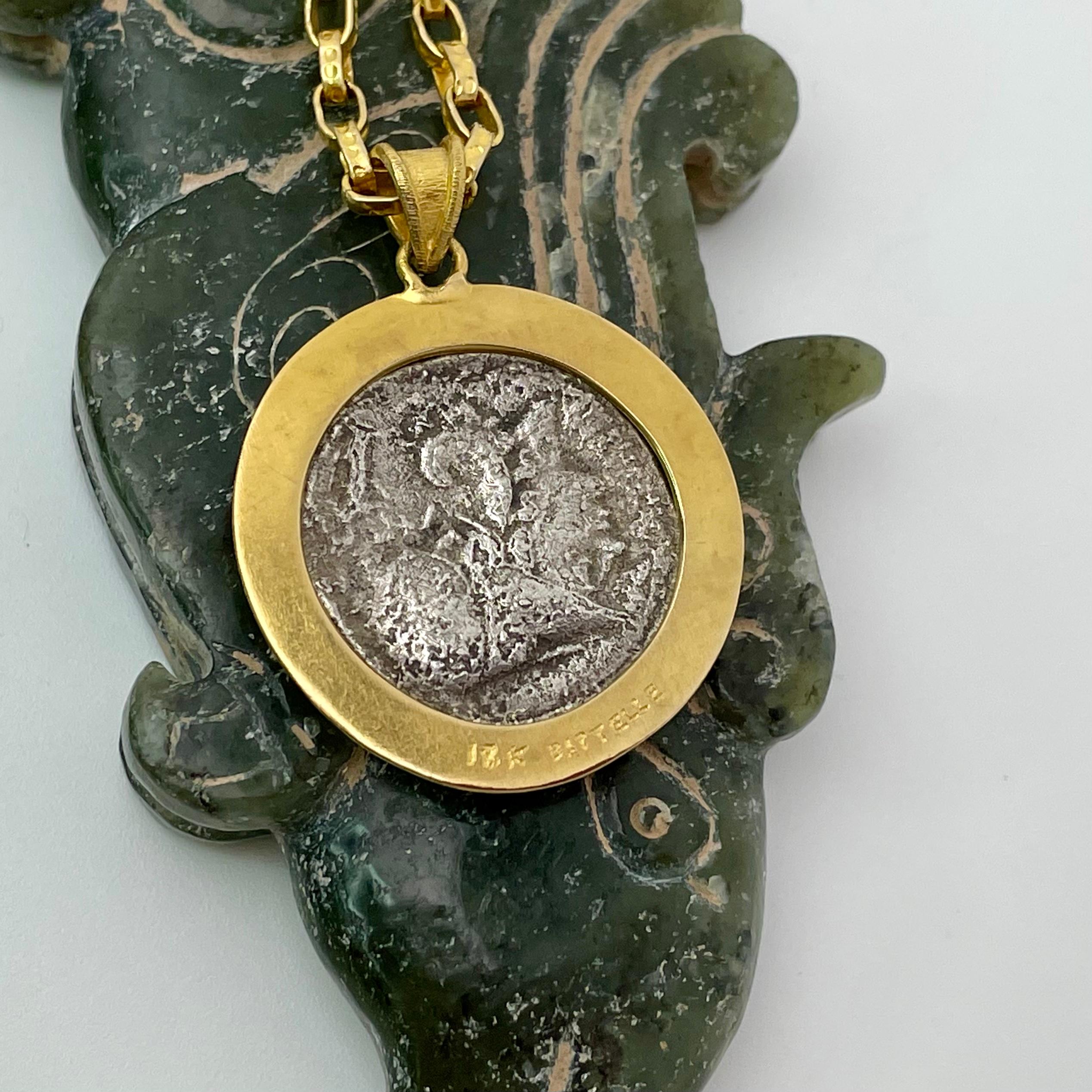 Women's or Men's Ancient Greek 4th Century BC Corinth Pegasus Stater Diamond 18K Gold Pendant For Sale