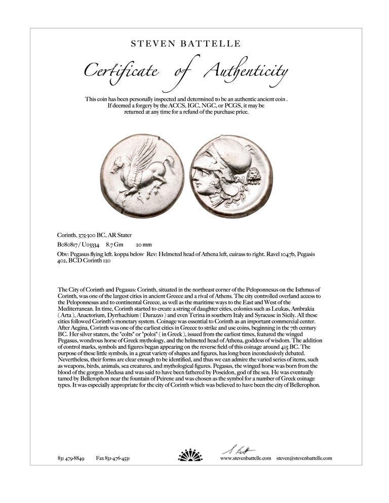 Ancient Greek 4th Century BC Corinthian Pegasus Coin Diamonds 22K Gold Pendant For Sale 6