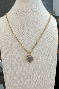 Ancient Greek 4th Century BC Cyzikos Lion Coin Diamond 22K Gold Pendant