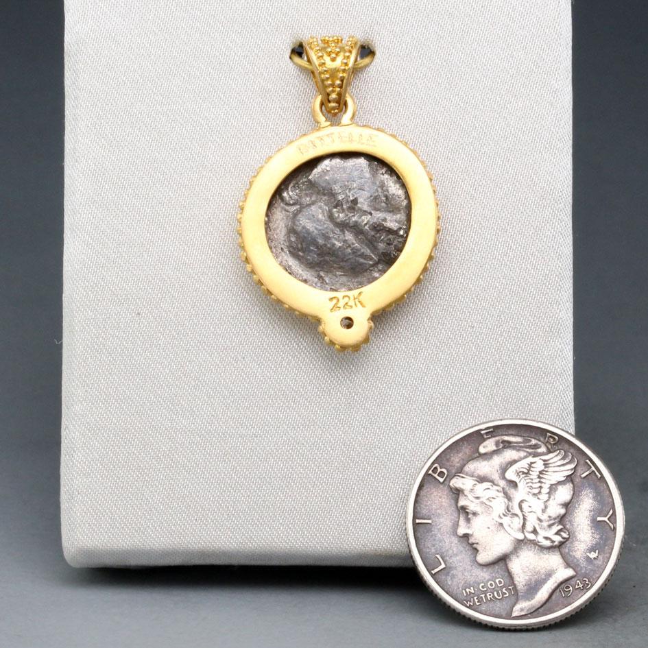 Classical Greek Ancient Greek 4th Century BC Cyzikos Lion Coin Diamond 22K Gold Pendant For Sale