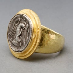 Ancient Greek 4th Century BC Eagle Coin 18K Gold Mens Ring