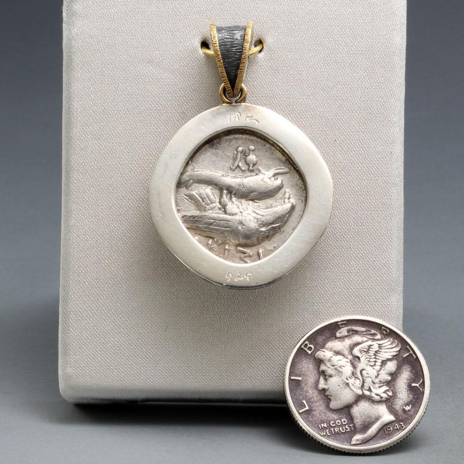 Women's or Men's Ancient Greek 4th Century BC Gemini Stater Silver 18K Gold Pendant With Chain For Sale