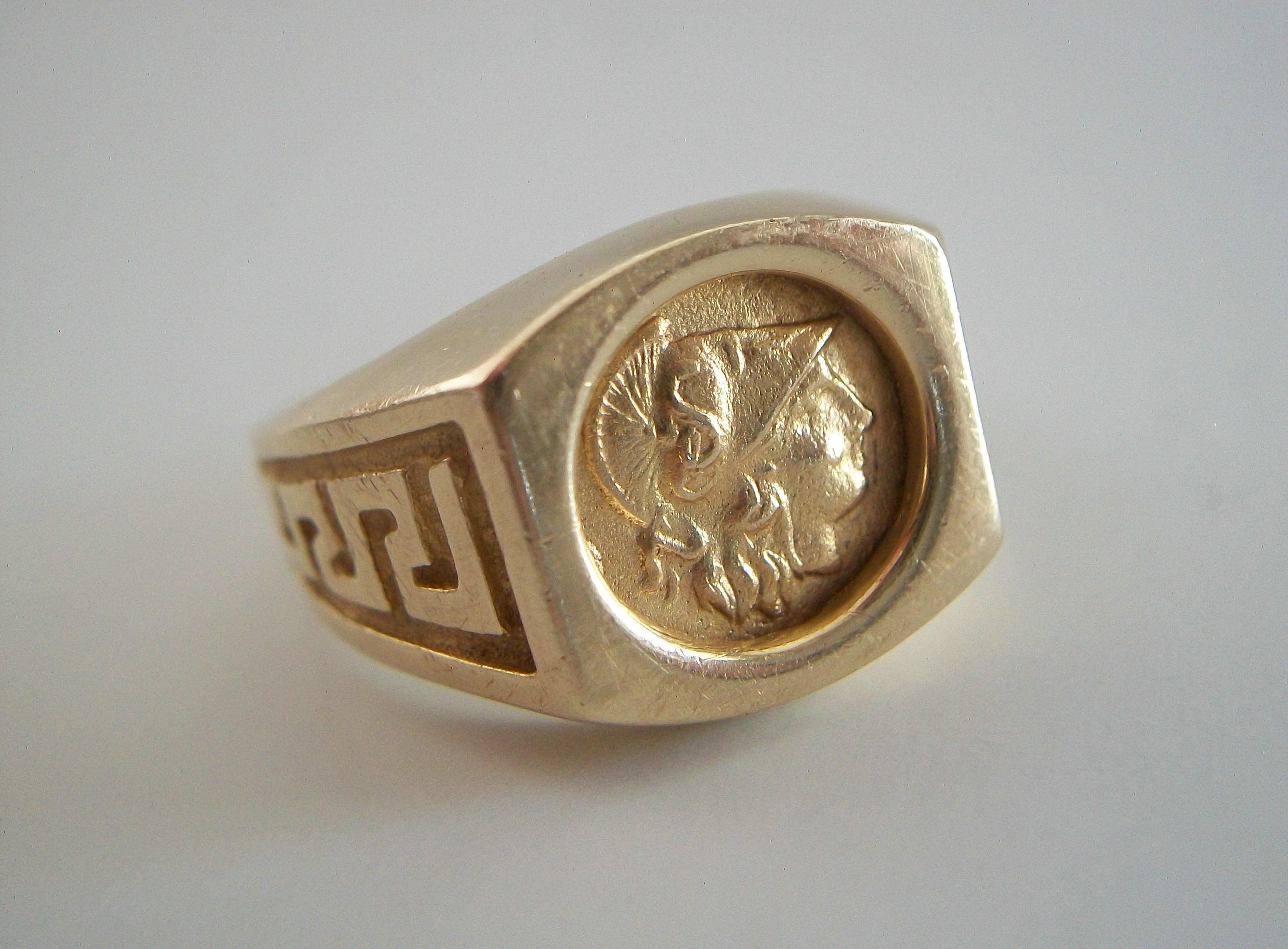 Ancient Greek 4th Century BC Gold Coin Ring - 14K Gold Setting - Circa 1980's In Good Condition For Sale In Chatham, CA