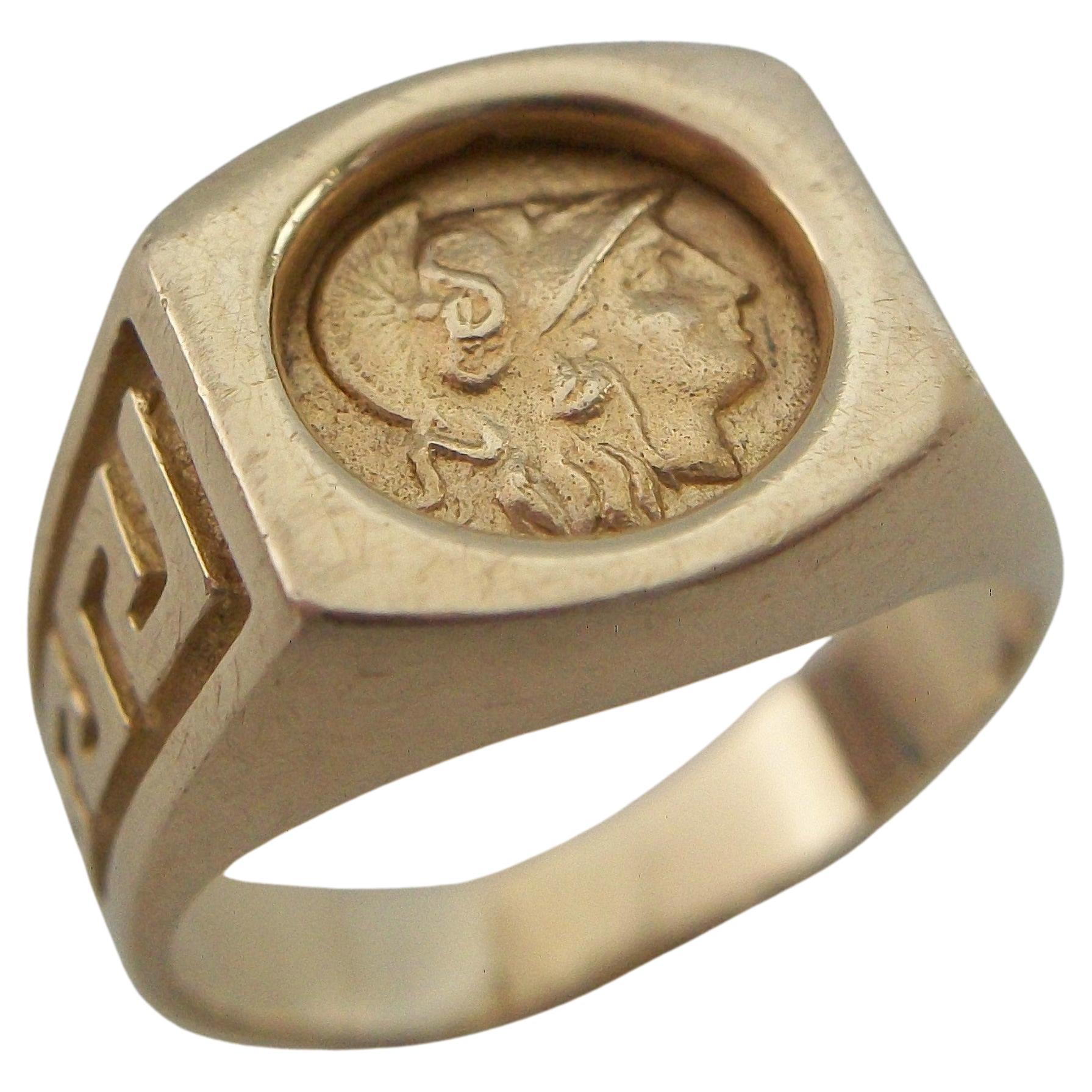 Ancient Greek 4th Century BC Gold Coin Ring - 14K Gold Setting - Circa 1980's For Sale