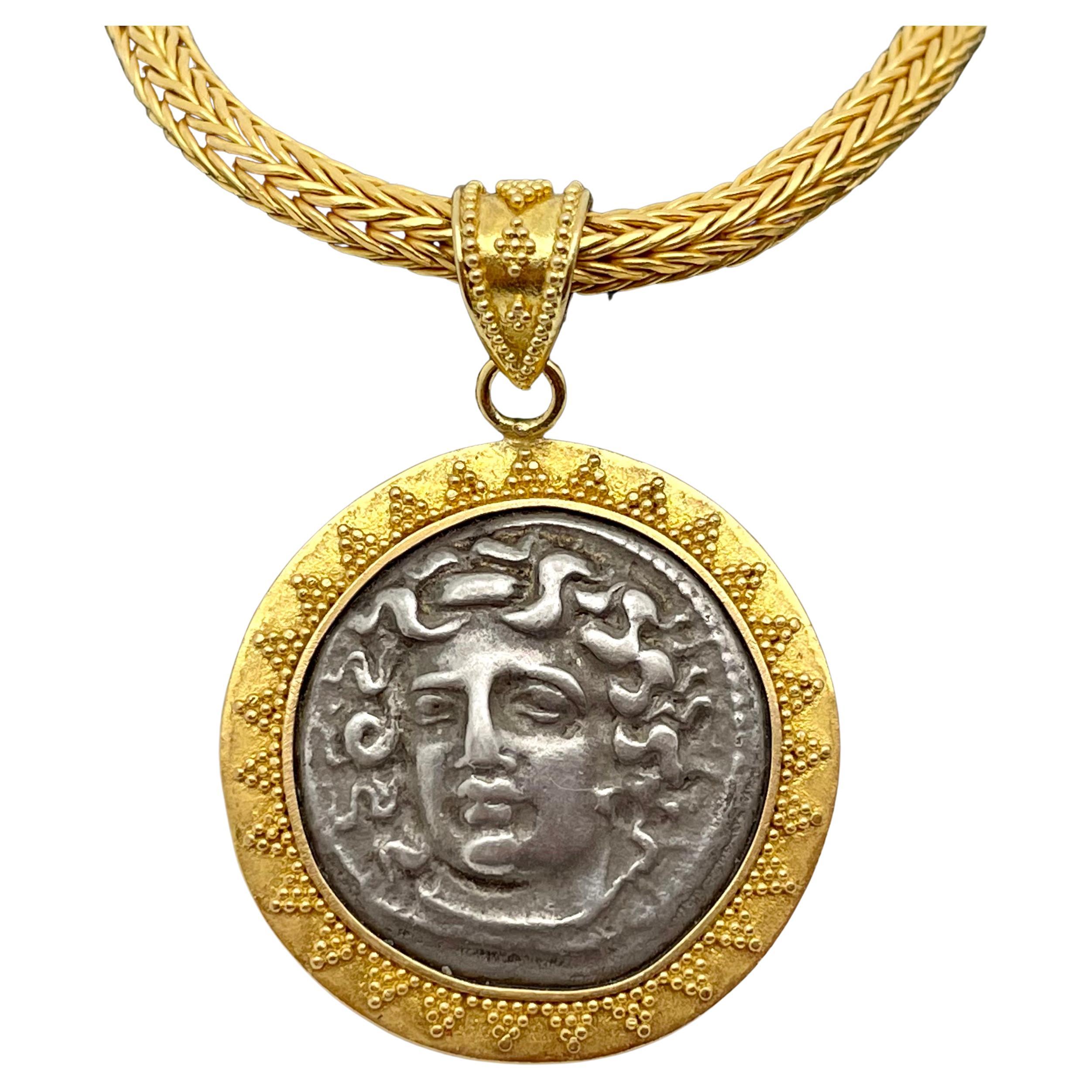 Ancient Greek 4th Century BC Larissa Nymph Coin 22K Gold Pendant